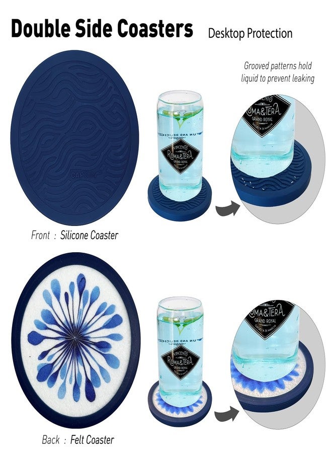 LIBERATECH Indigo Floral Non-Slip Silicone Coasters, 4-Pack Double-Sided Absorbent Cup Mats for Hot & Cold Drinks, Scratch & Water Ring Protection for Wood Tables, Home Office Bar Use - Image 5
